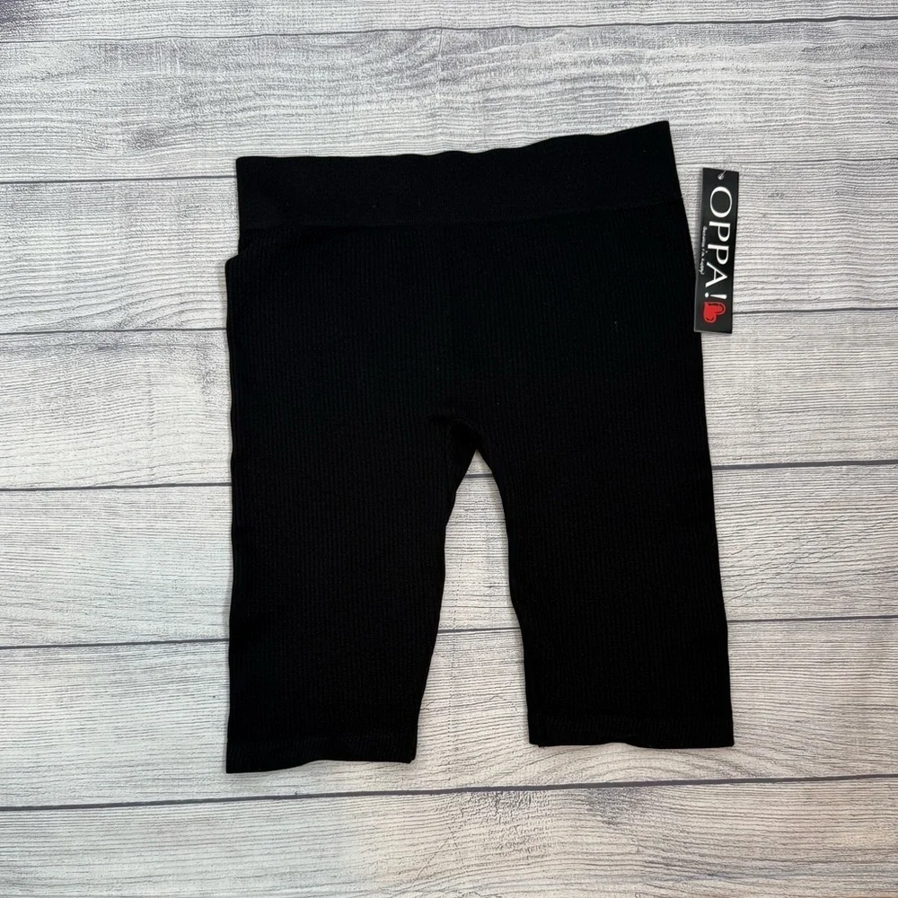 OPPAI Black Ribbed Biker Shorts | Size S/M | Stretchy Lounge Basics